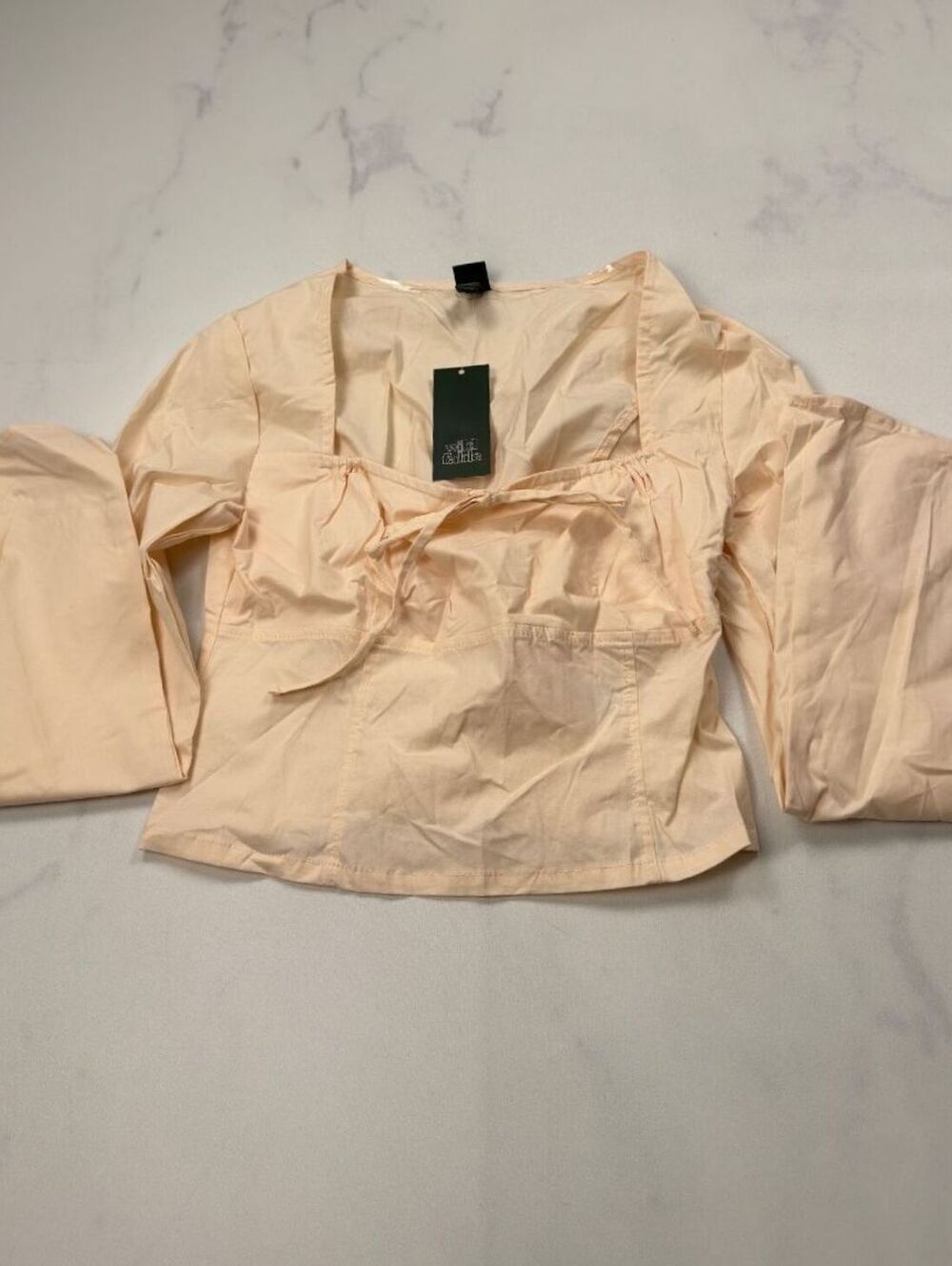 Wild Fable Blouse Apricot Romantic Puff Sleeve Bow - Womens S NWT